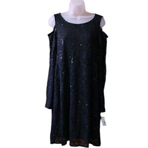 Tiana B. Y2K Sequin Cold Shoulder Cocktail Party Dress Long Sleeve NWT 10
